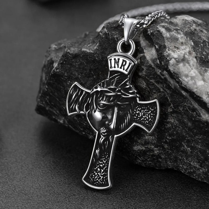 Flash Christian Christ Jesus Face Crucifix Cross Pendant Necklace