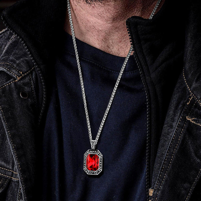 Engraved Crystal Dog Tag Necklace With Viking Runes for