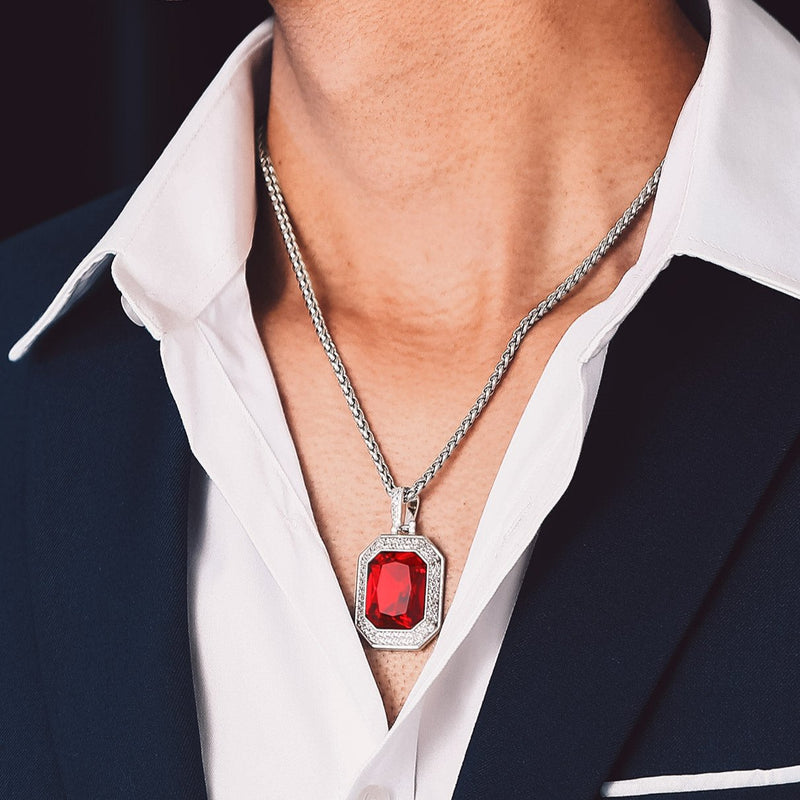 Cubic Zirconia Gemstone Crystal Dog Tag Necklace for