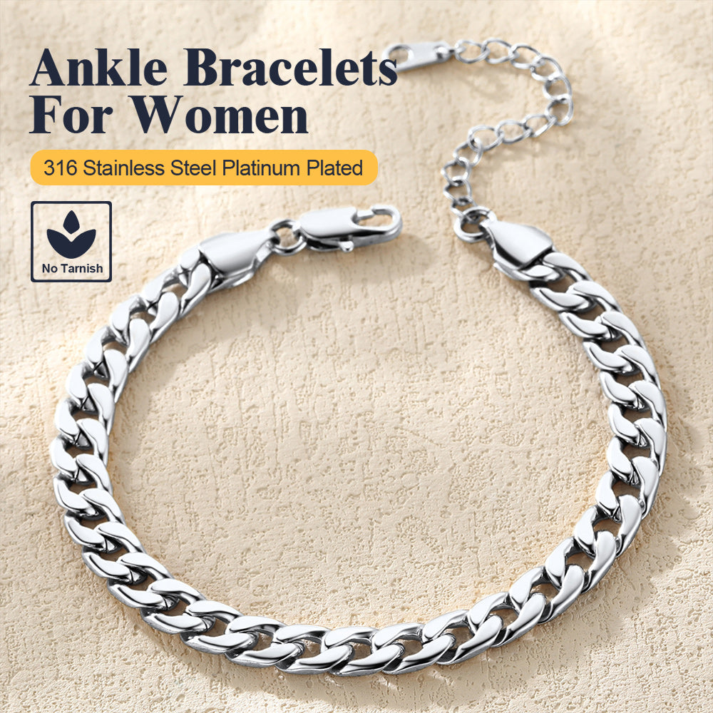 7mm Cuban Chain Anklet Bracelet for