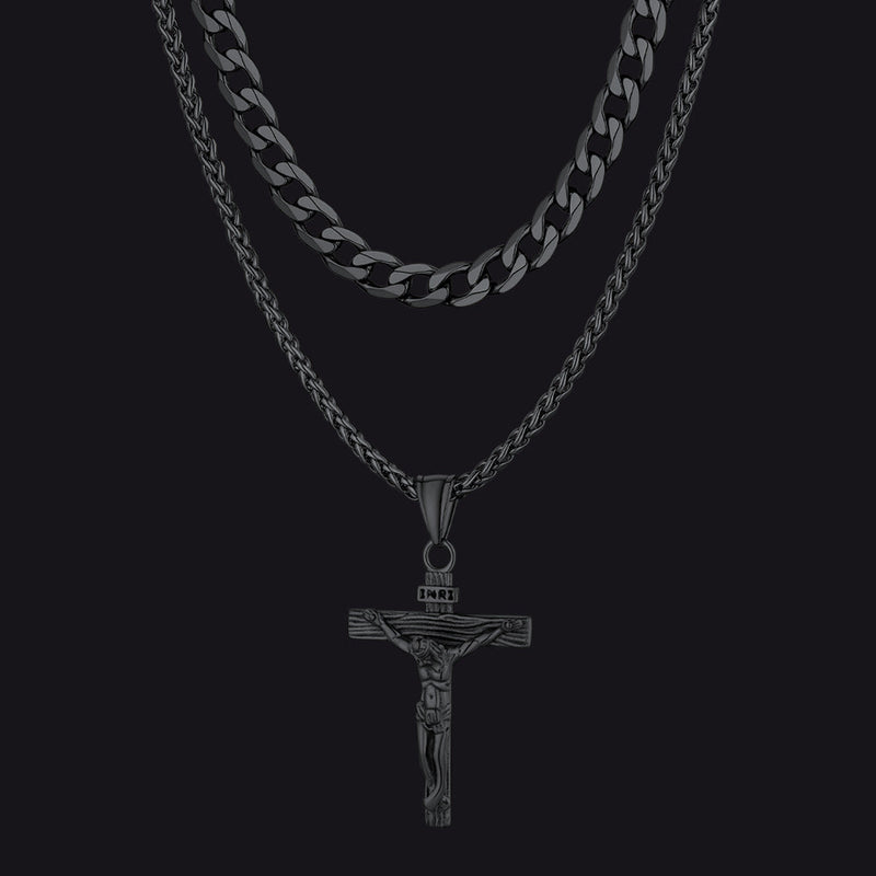 Gift for Jesus Cross & Cuban Chain Layered Necklace Set Birthday Gift