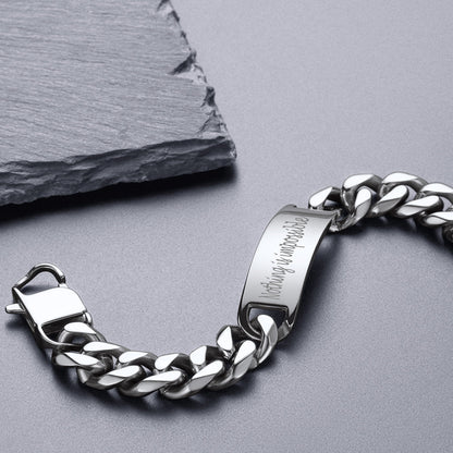 Customized Engraved Id Bar Cuban Chain Link Bracelet for