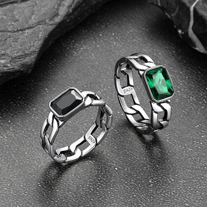 S925 Silver Cuban Link Chain Band Ring With Cubic Zirconia