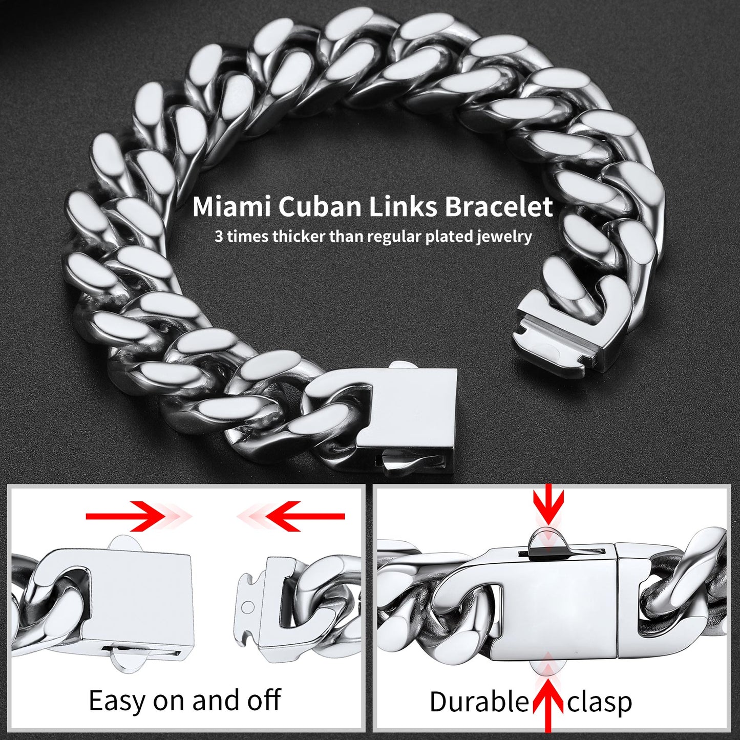 Miami Cuban Link Chain Bracelet 5/7/9/12mm Width for