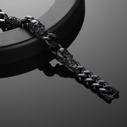 Gothic Skull Thick Cuban Chain Link Bracelet Halloween Gift for