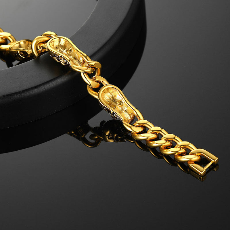 Gothic Skull Thick Cuban Chain Link Bracelet Halloween Gift for