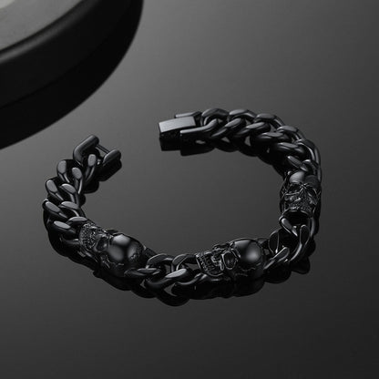 Gothic Skull Thick Cuban Chain Link Bracelet Halloween Gift for