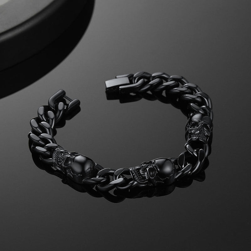Gothic Skull Thick Cuban Chain Link Bracelet Halloween Gift for