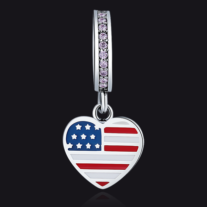 Cubic Zirconia American Flag Charm Beads Fit Bracelet Necklaces