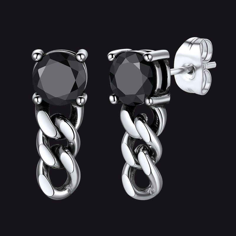 Black Cubic Zirconia Chain Link Dangle Stud Earrings for