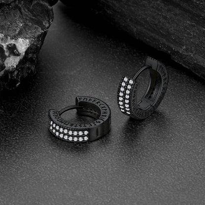 Sterling Silver Diamond Hoop Earrings With Viking Runes for