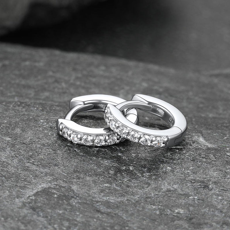 Sparkling Diamond Cartilage Huggie Hoop Earrings for in Sterling Silver