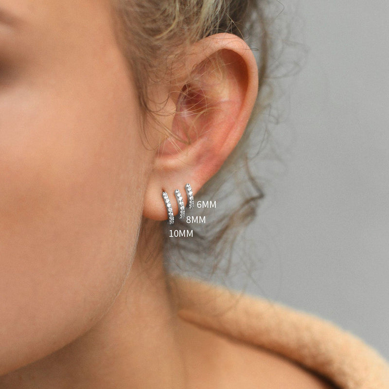 Sparkling Diamond Cartilage Huggie Hoop Earrings for in Sterling Silver