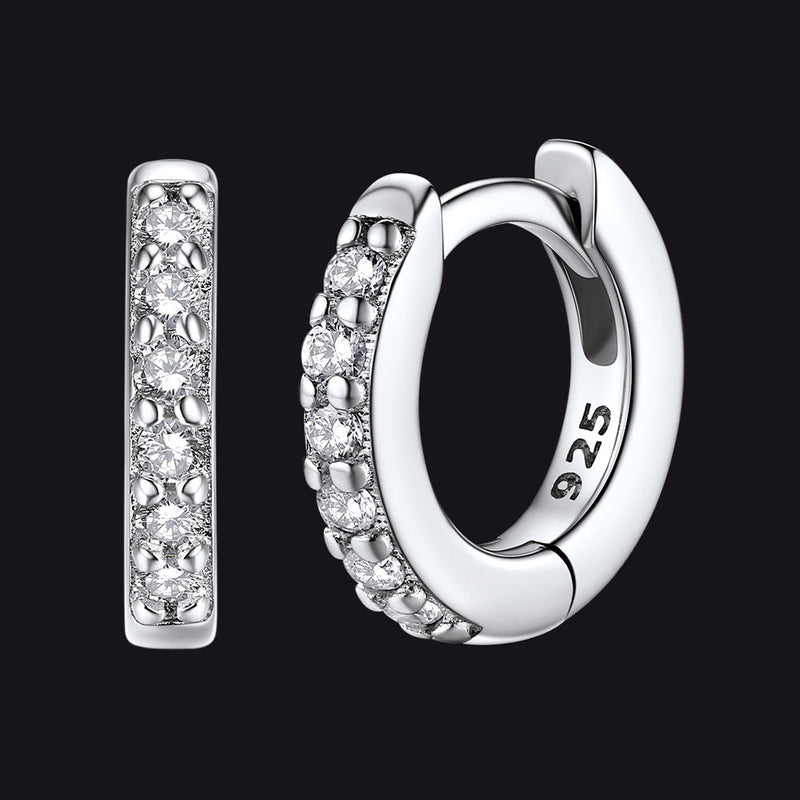 Sparkling Diamond Cartilage Huggie Hoop Earrings for in Sterling Silver