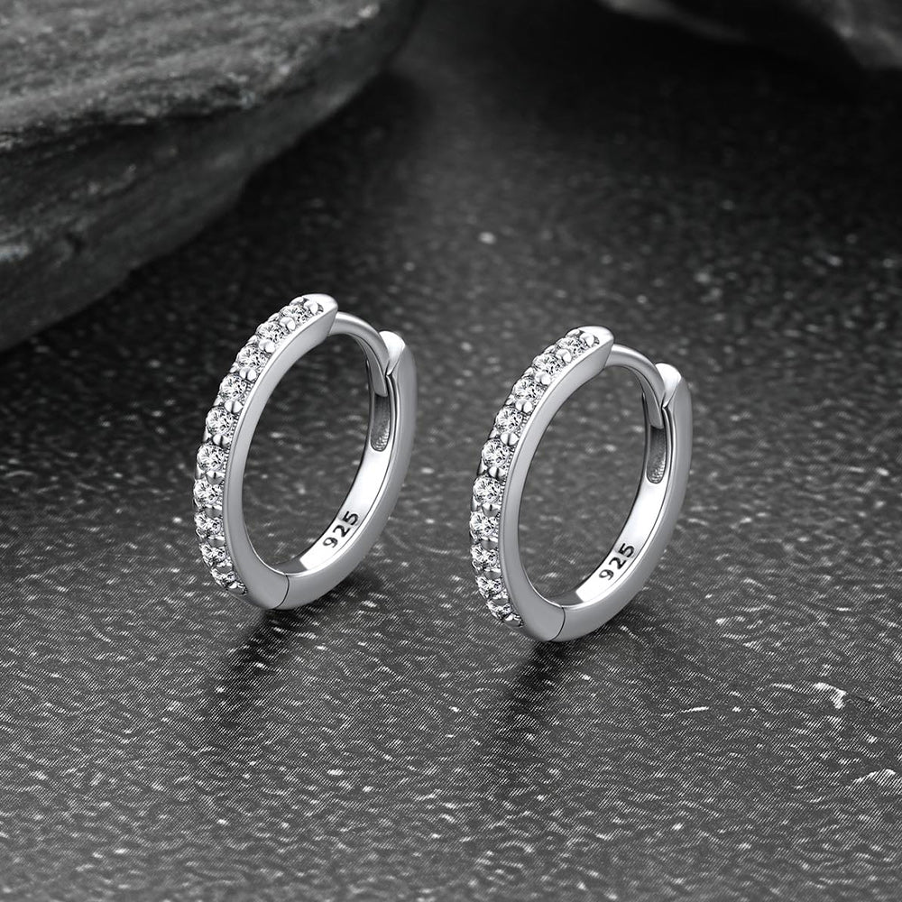 Sparkling Diamond Cartilage Huggie Hoop Earrings for in Sterling Silver