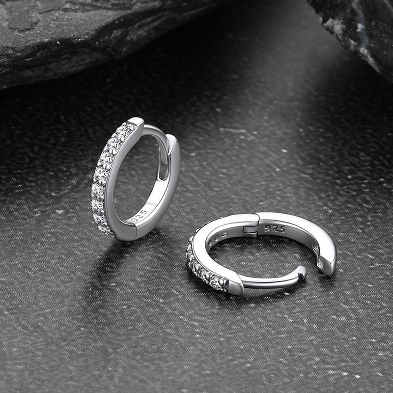 Sparkling Diamond Cartilage Huggie Hoop Earrings for in Sterling Silver