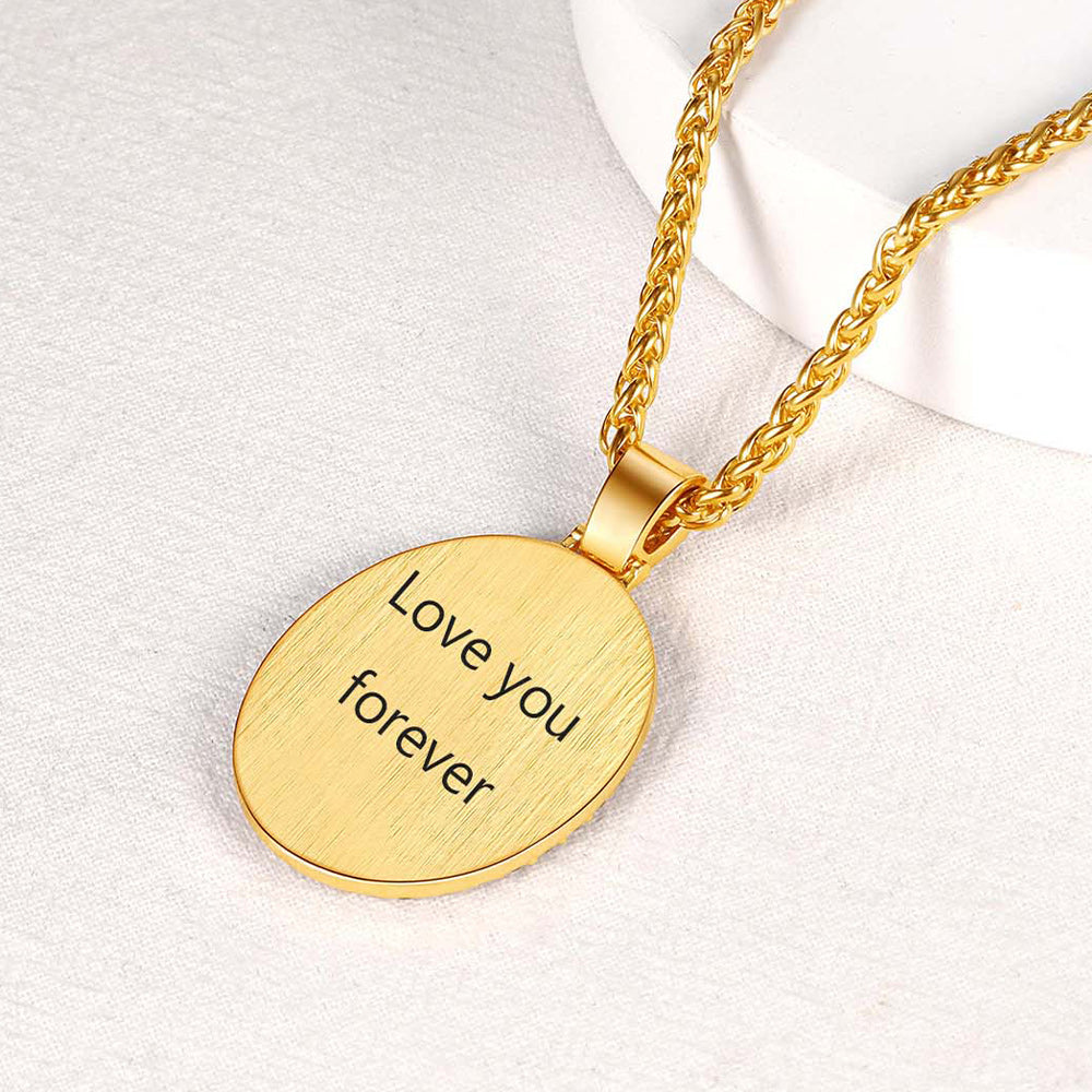 Customized Oval Memorial Circle Picture Necklace With Photo for