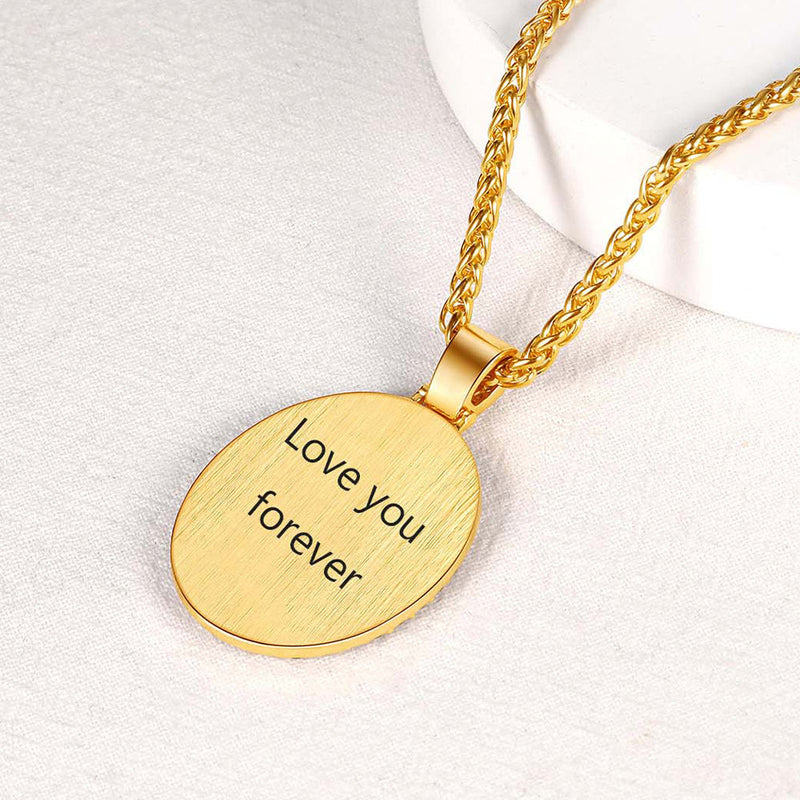 Customized Oval Memorial Circle Picture Necklace With Photo for