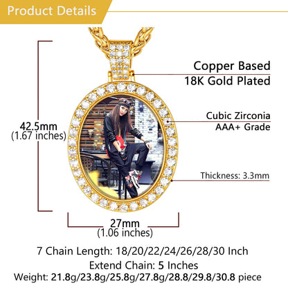 Customized Oval Memorial Circle Picture Necklace With Photo for