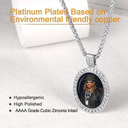 Customized Oval Memorial Circle Picture Necklace With Photo for