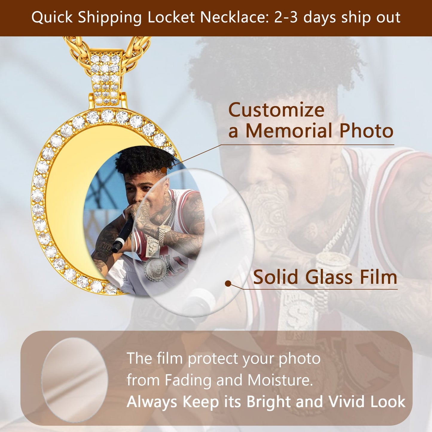 Customized Oval Memorial Circle Picture Necklace With Photo for