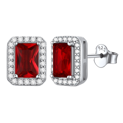 Silver Cubic Zirconia Square Cut Halo Stud Earrings for