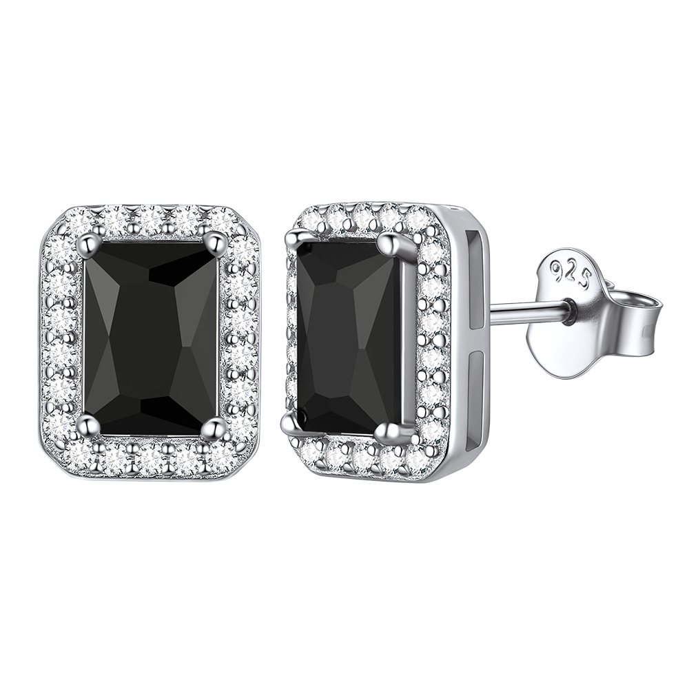 Silver Cubic Zirconia Square Cut Halo Stud Earrings for