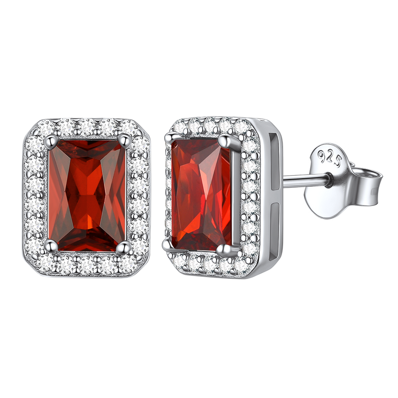 Silver Cubic Zirconia Square Cut Halo Stud Earrings for