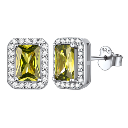 Silver Cubic Zirconia Square Cut Halo Stud Earrings for