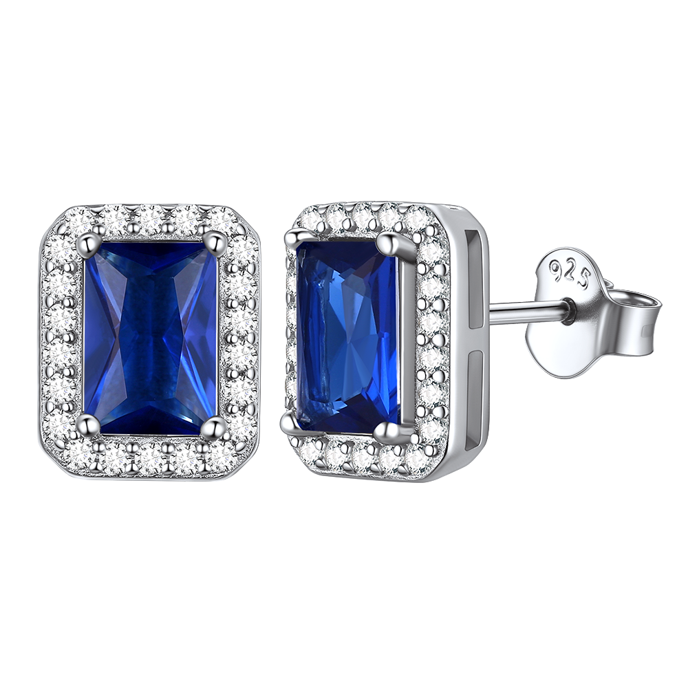 Silver Cubic Zirconia Square Cut Halo Stud Earrings for