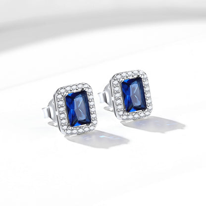 Silver Cubic Zirconia Square Cut Halo Stud Earrings for