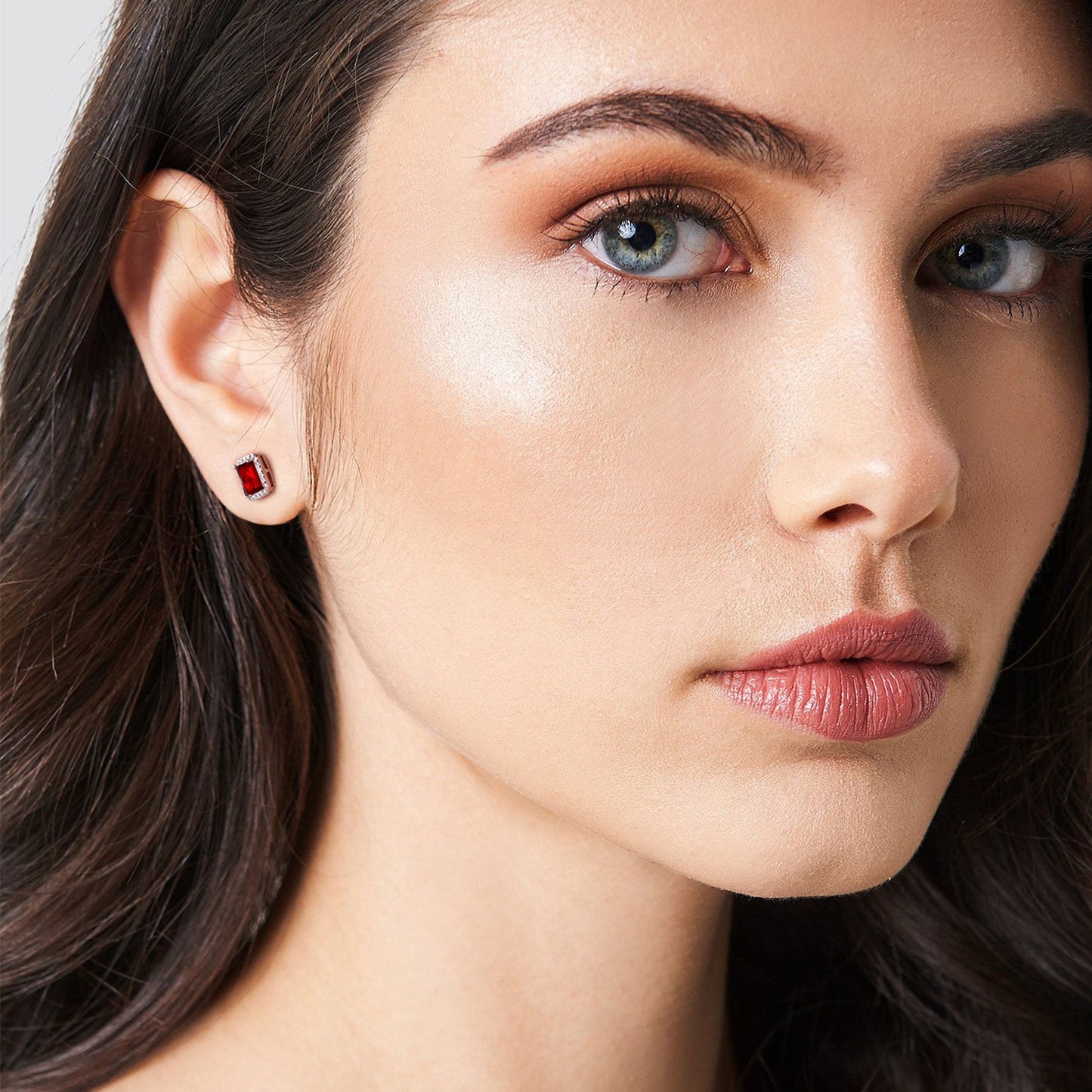 Silver Cubic Zirconia Square Cut Halo Stud Earrings for