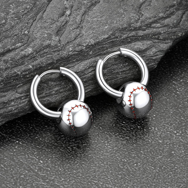 Baseball Drop Hoop Earrings for