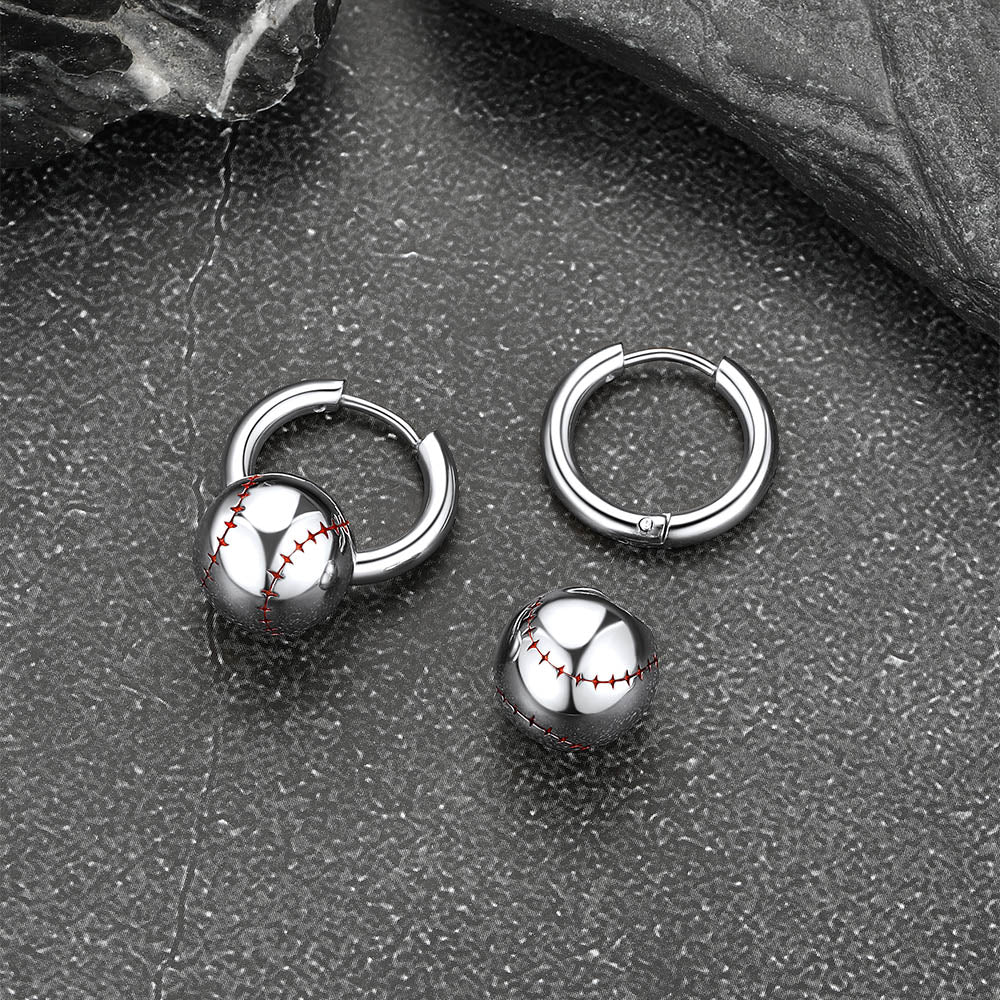 Baseball Drop Hoop Earrings for