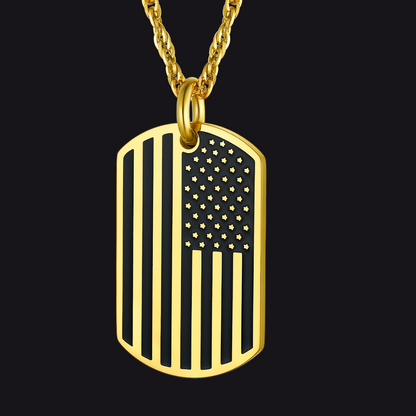 Engraved Patriotic American Flag Dog Tag Necklace for