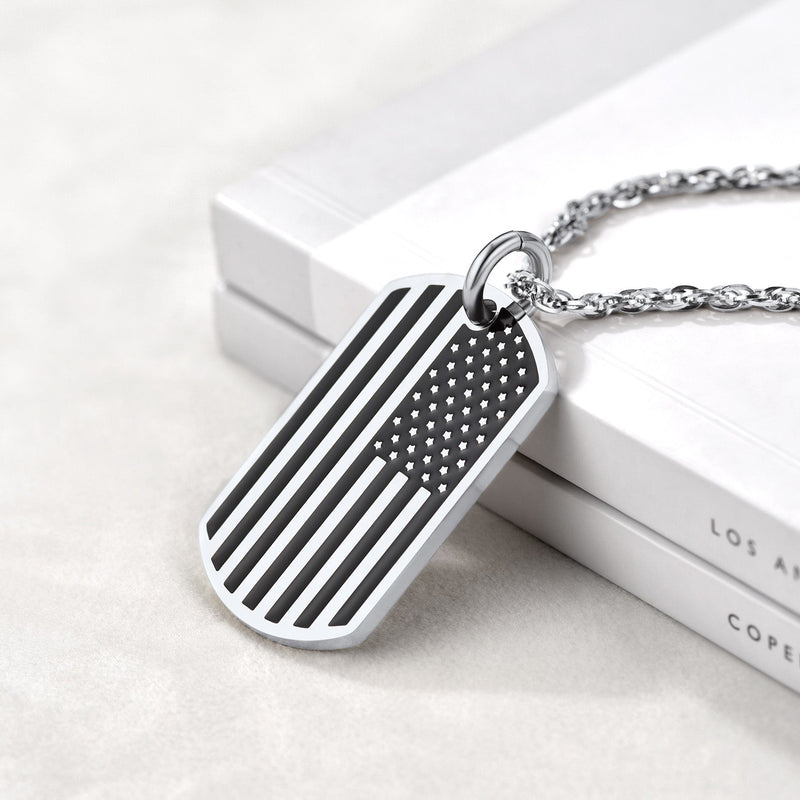 Engraved Patriotic American Flag Dog Tag Necklace for