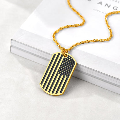 Engraved Patriotic American Flag Dog Tag Necklace for