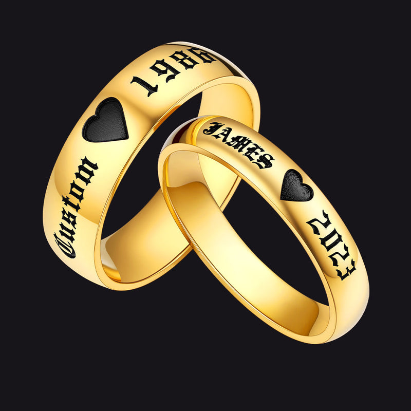 Personalized His and Hers Matching Promise Rings for Couple