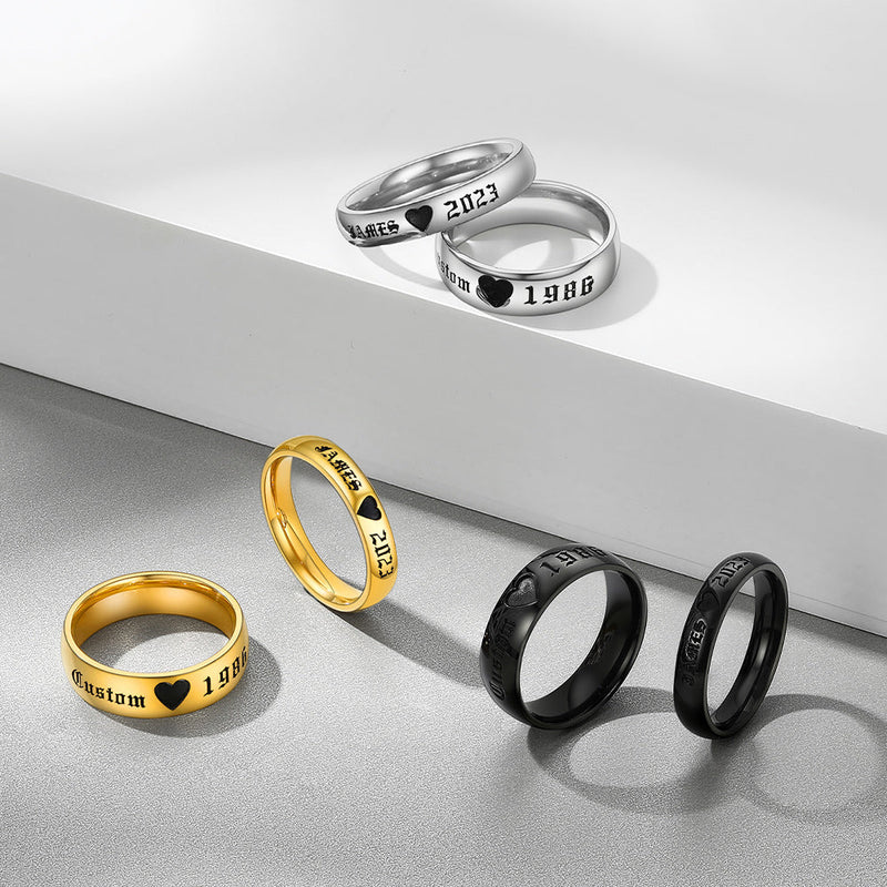 Custom Engraved Matching Promise Rings Set Gift for Couple