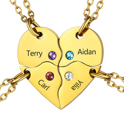 Custom Heart Matching Necklaces With Birthstone for Couple Best Friends