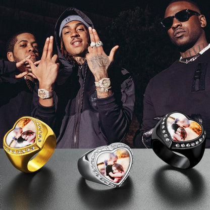 Personalized Custom Heart Photo Signet Ring for