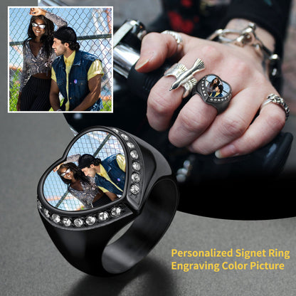 Personalized Custom Heart Photo Signet Ring for