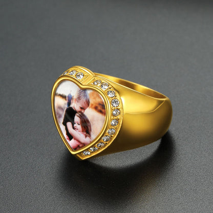 Personalized Custom Heart Photo Signet Ring for