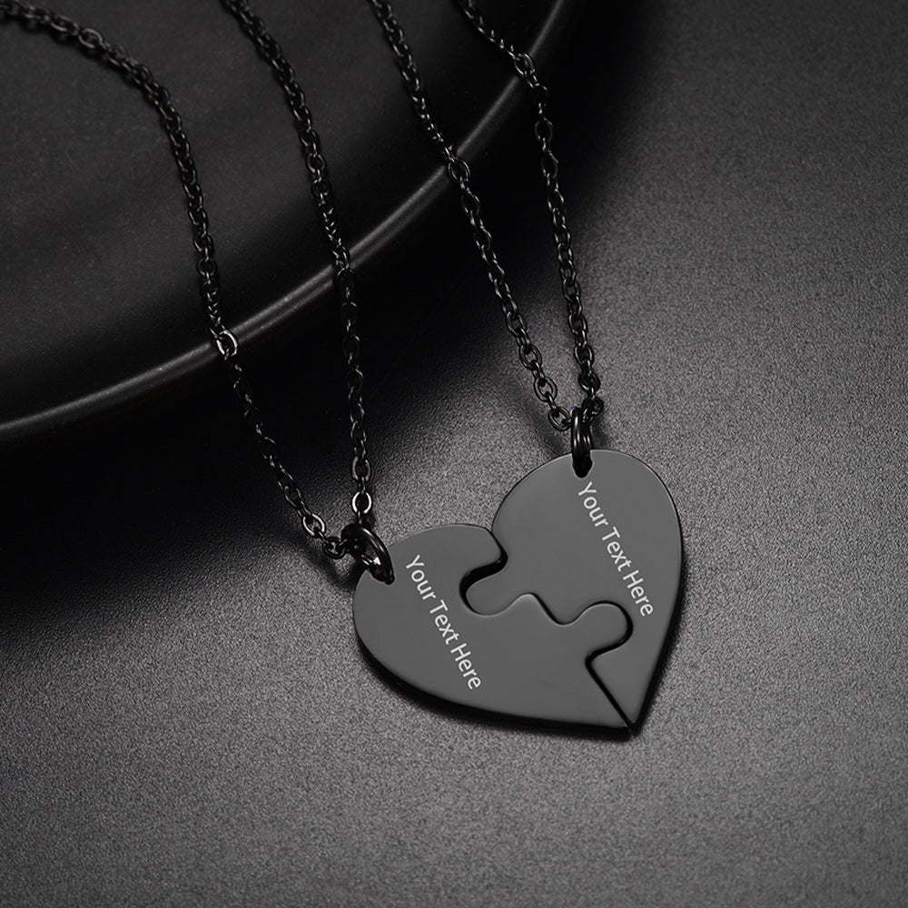 Personalized Heart Puzzle Matching Necklaces for Couples Mom Daughter Bff
