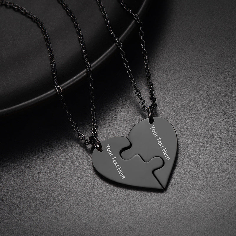 Personalized Heart Puzzle Matching Necklaces for Couples Mom Daughter Bff