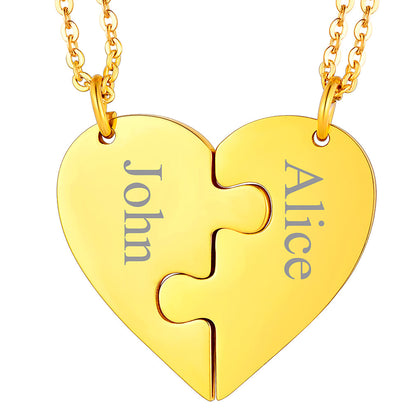 Personalized Heart Puzzle Matching Necklaces for Couples Mom Daughter Bff
