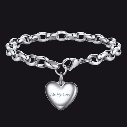 Custom Heart Link Chain Bracelet Gift for Couple