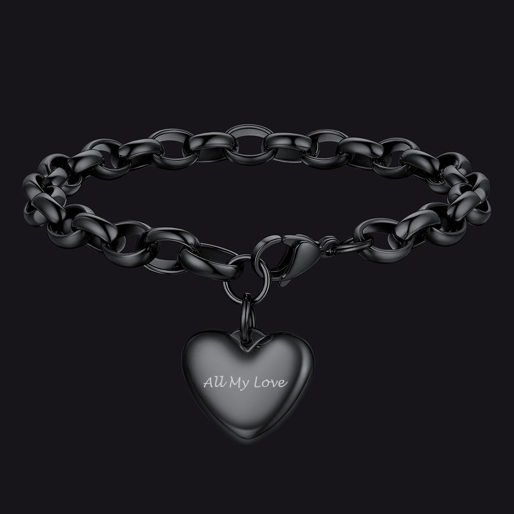 Custom Heart Link Chain Bracelet Gift for Couple