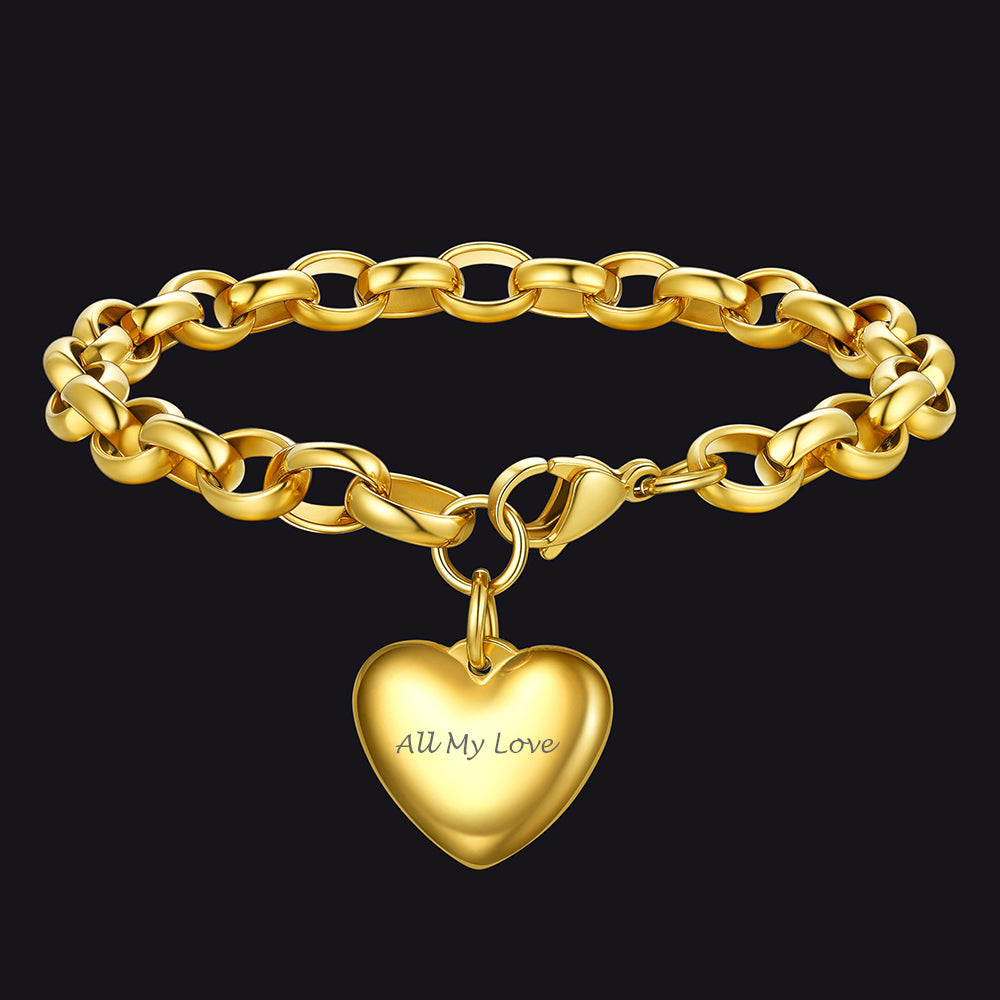 Custom Heart Link Chain Bracelet Gift for Couple