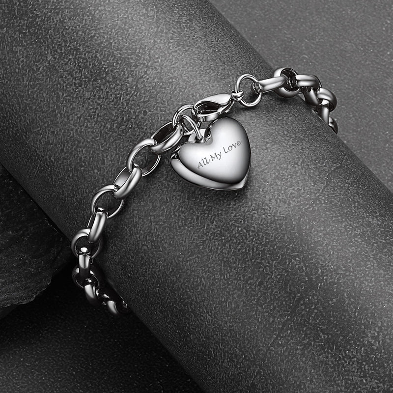 Custom Heart Link Chain Bracelet Gift for Couple